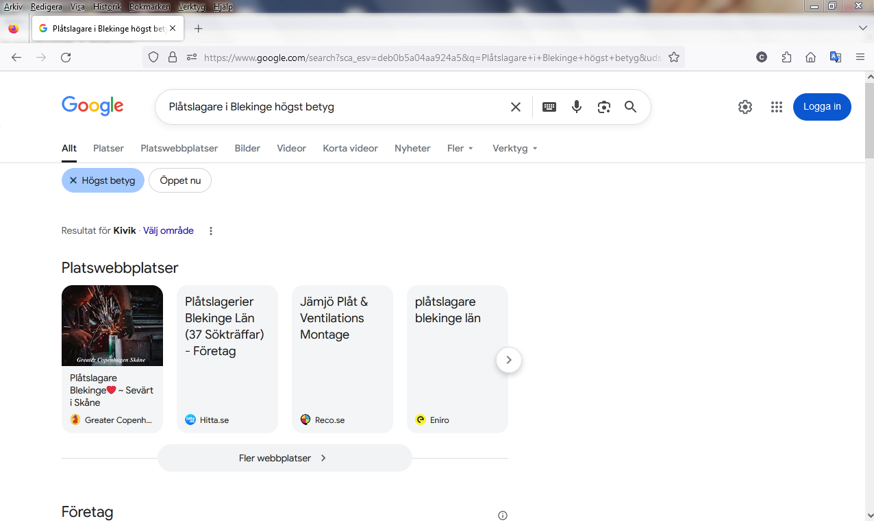Plåtslagare i Blekinge högst betyg