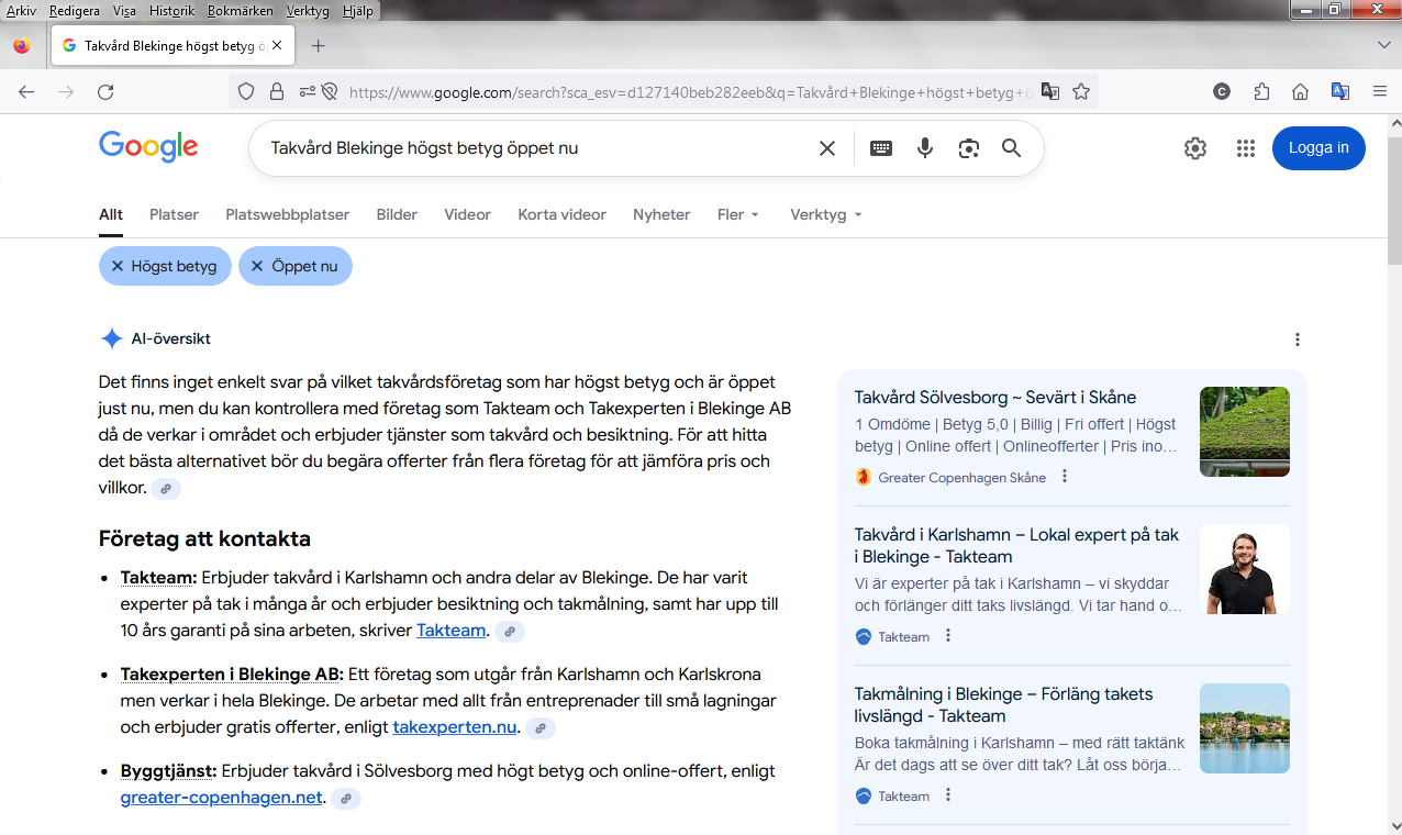 Takvård Blekinge högst betyg öppet nu