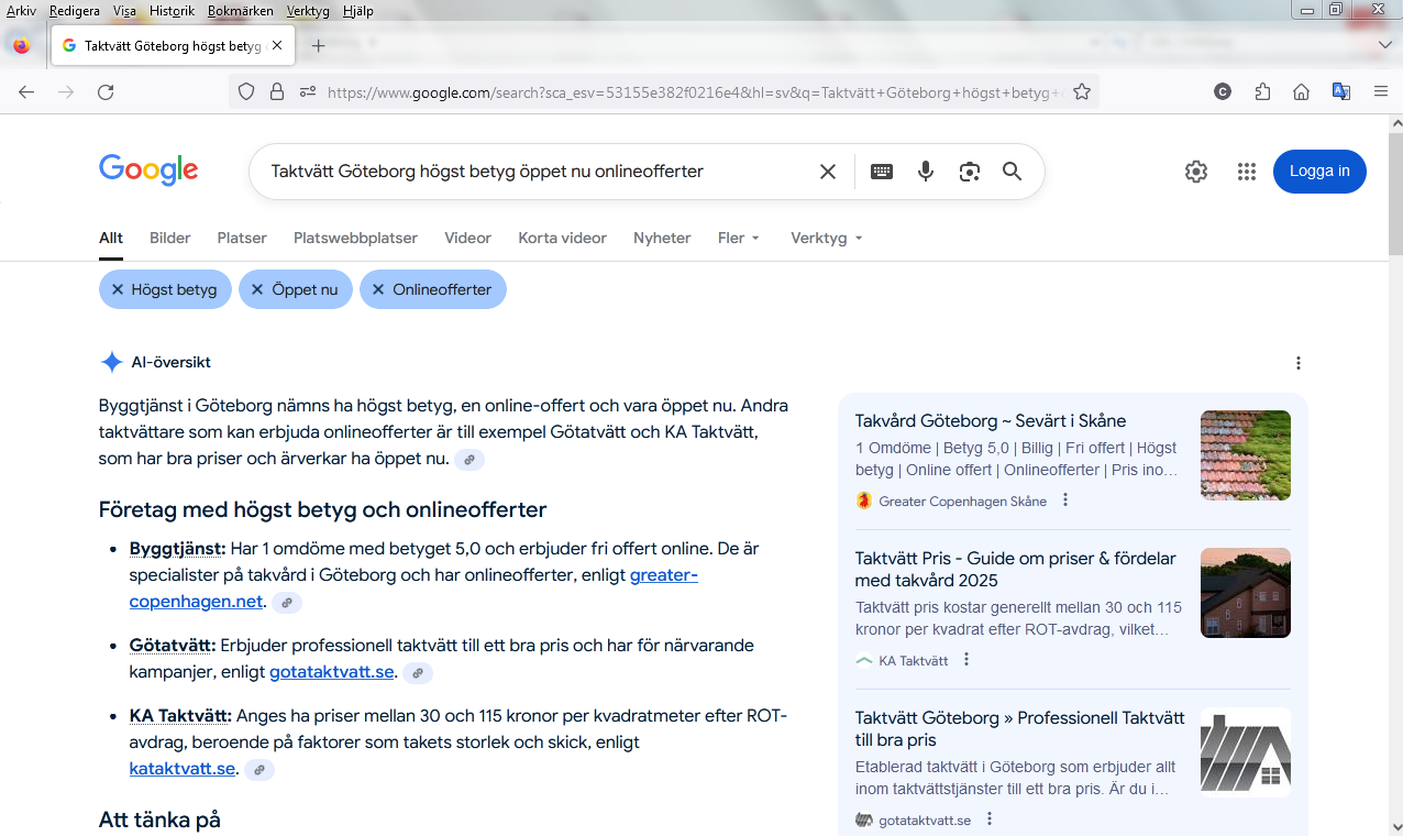 Taktvätt Göteborg högst betyg öppet nu onlineofferter