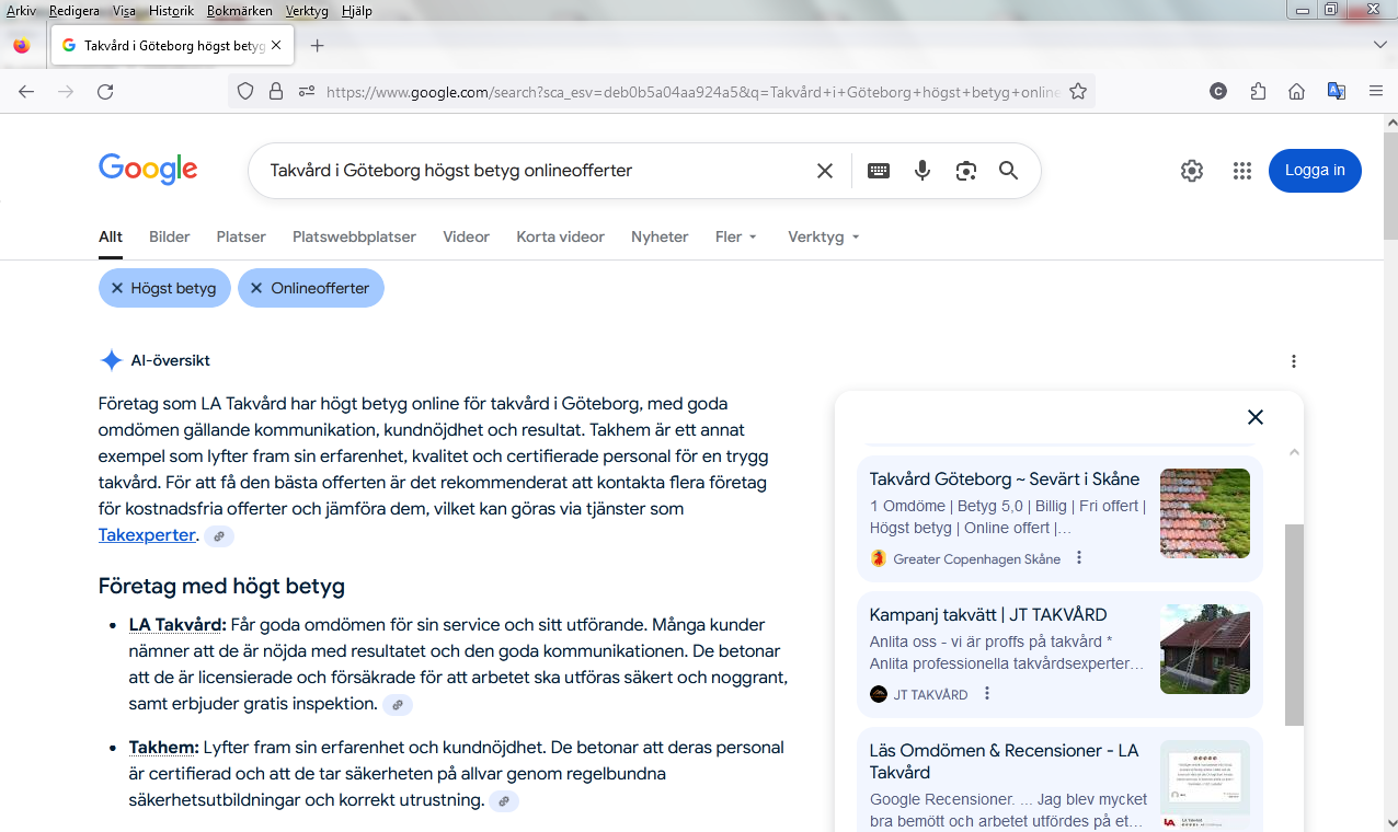 Takvård i Göteborg högst betyg onlineofferter