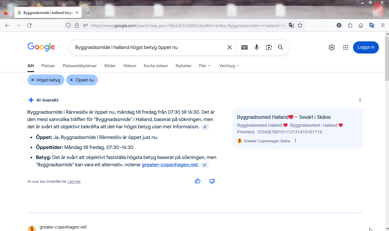 Byggnadssmide i halland högst betyg öppet nu