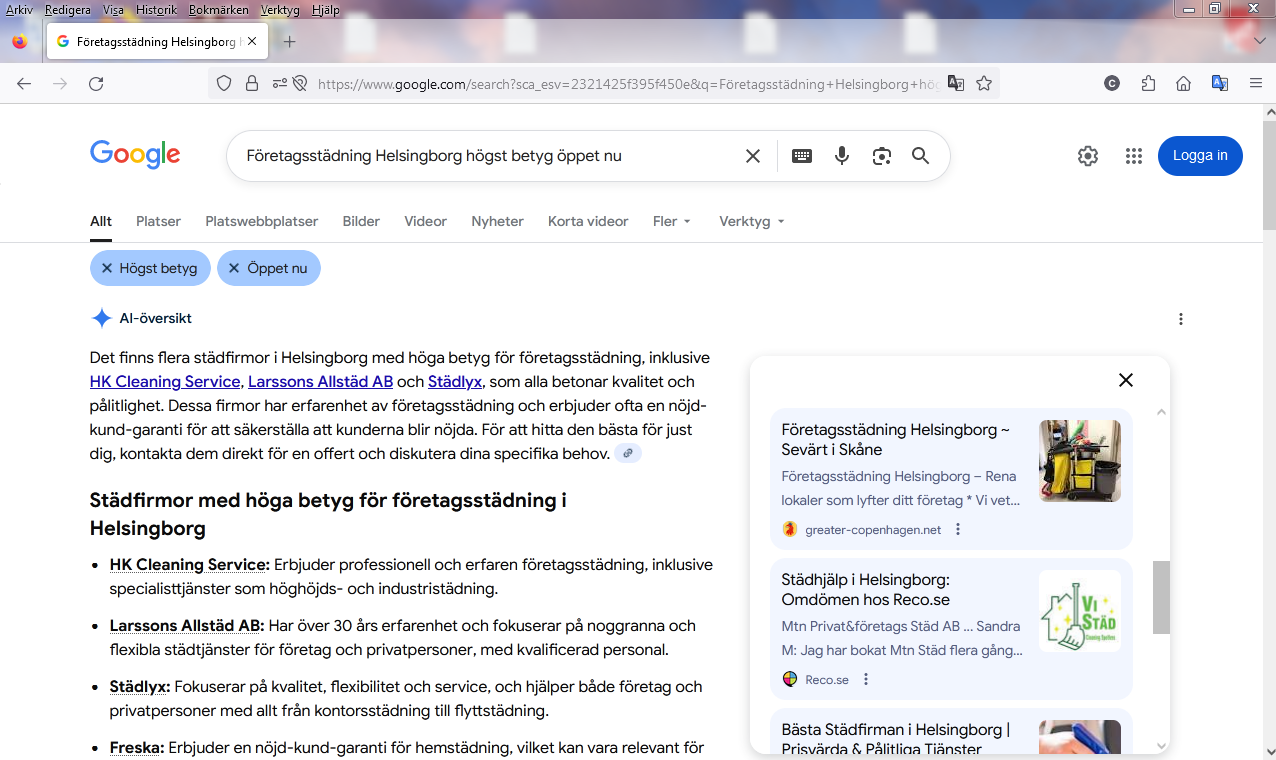 Företagsstädning Helsingborg högst betyg öppet nu
