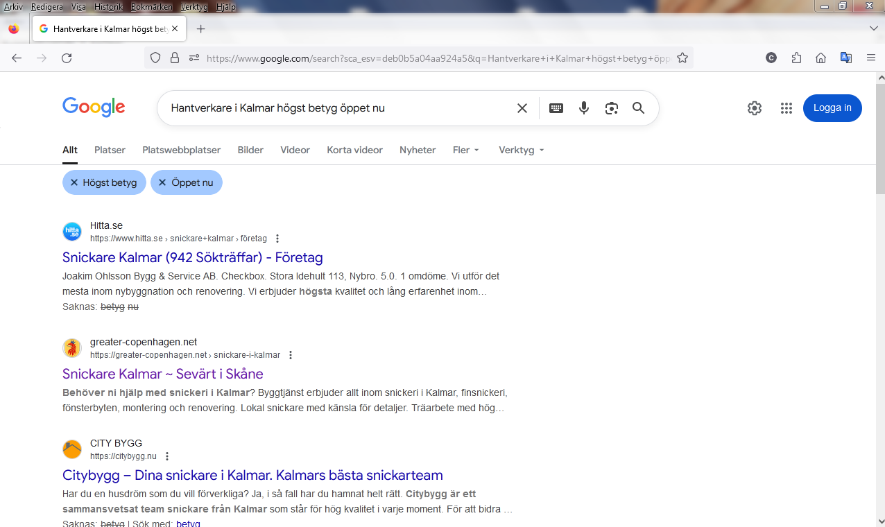 Hantverkare i Kalmar högst betyg öppet nu