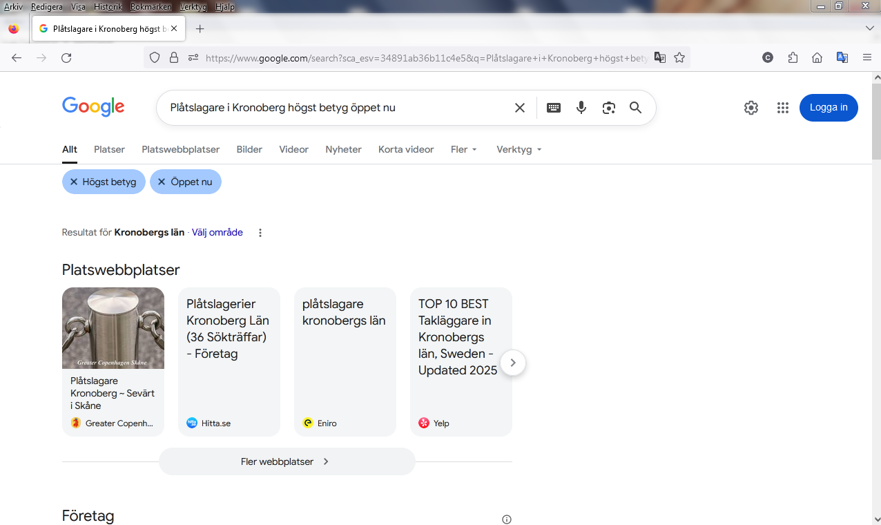 Plåtslagare i Kronoberg högst betyg öppet nu