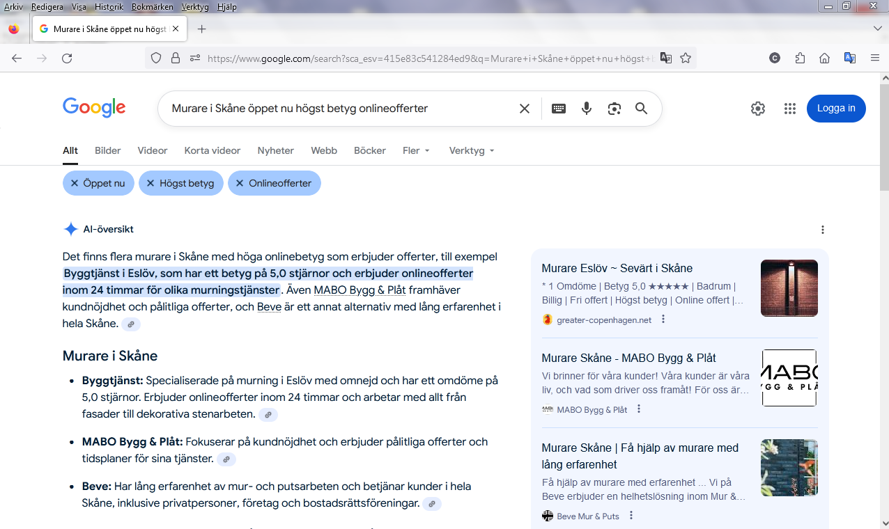 Murare i Skåne öppet nu högst betyg onlineofferter
