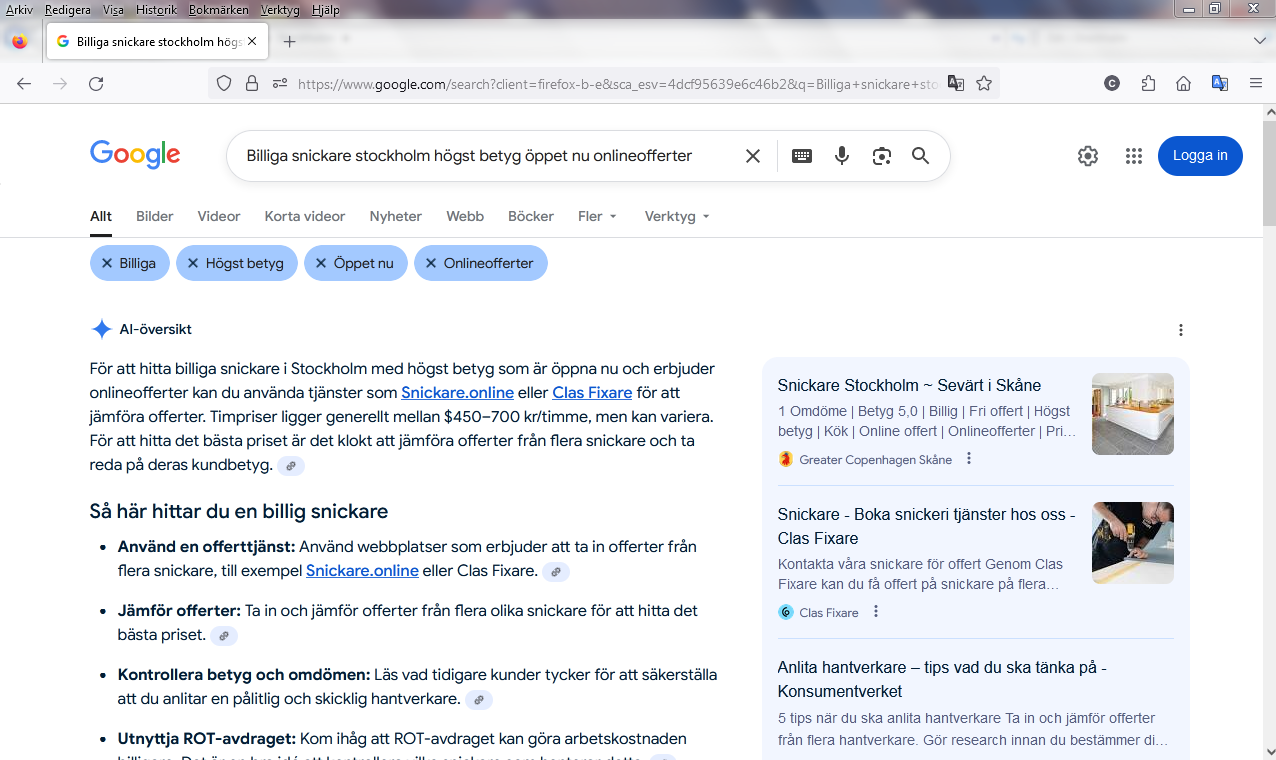 Billiga snickare stockholm högst betyg öppet nu onlineofferter