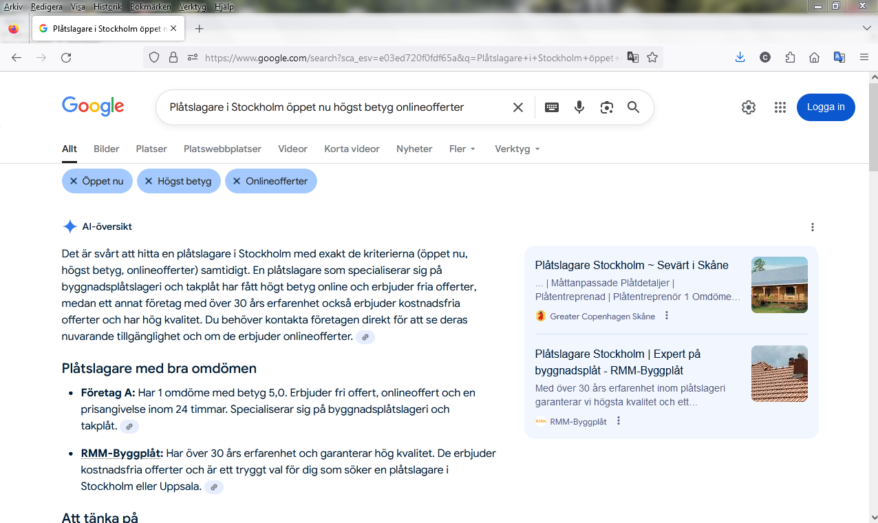 Plåtslagare i Stockholm öppet nu högst betyg onlineofferter