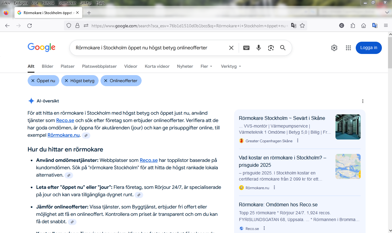 Rörmokare i Stockholm öppet nu högst betyg onlineofferter