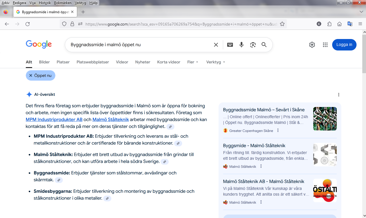 Byggnadssmide i malmö öppet nu